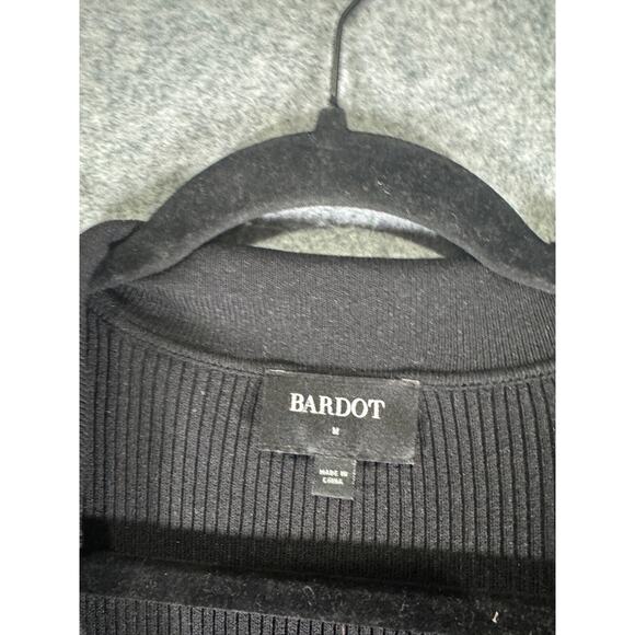 Bardot Dress Women Medium Black Long Sleeve Midi Ribbed Knit Bodycon Stretch‎ - Picture 2 of 8